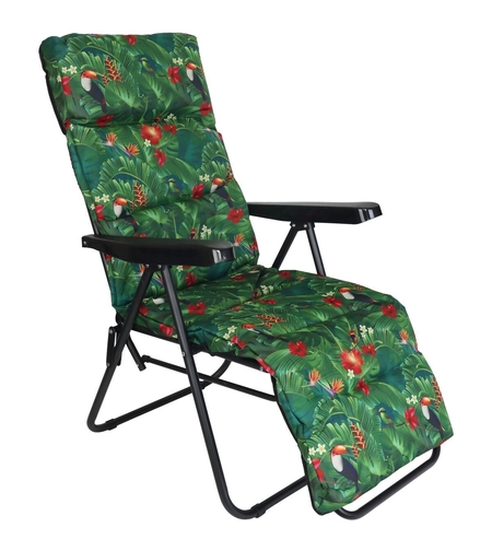 Scaun de gradina cu perna, reglaj pe pozitii, cadru metalic pliabil, 57x83x106 cm, multicolor