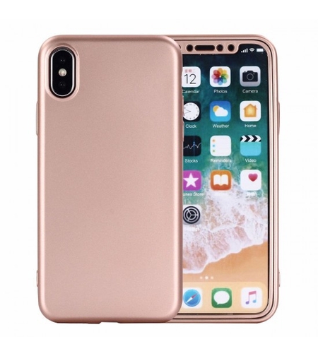 Husa Apple iPhone 7 Full Silicone 360 Roz Auriu + Folie de protectie