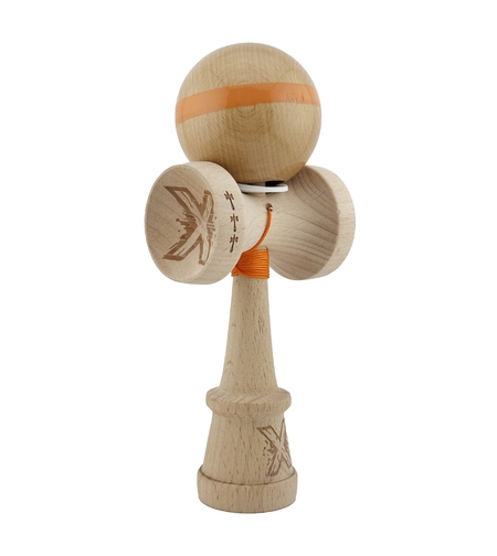 Kendama X Originala, Profesionala, Flippy, Super Sticky, Cupe Mari KING SIZE V3, Gaura in Baza, Rulment Metalic, din lemn 18 cm, Ata 62/65 cm, Original Portocaliu