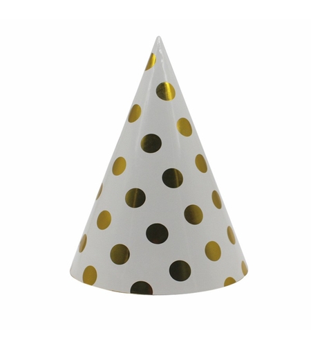 Set 6 Coifuri Metalizate, Flippy, pentru Petrecere, Tematica Aniversare, Model Buline, 20 cm, Auriu