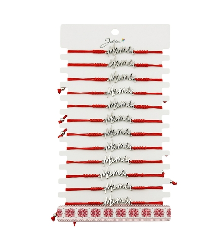 Martisor Bratara Impletita cu Pandantiv din Inox, Jolie, pentru Dama, Set 12 bucati, Snur Rosu Textil, Dimensiune Reglabila, Model Mama