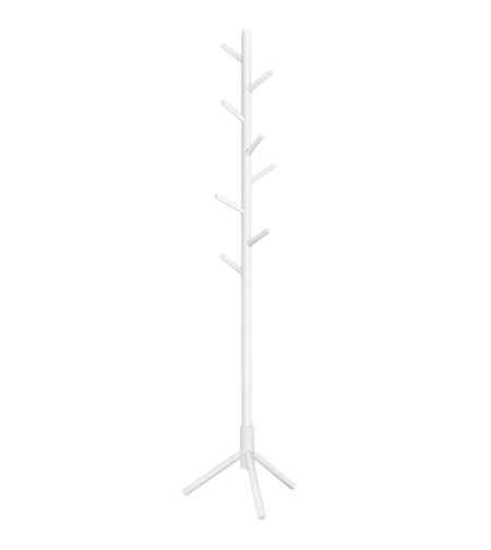VASAGLE Cuier pentru haine, din lemn masiv, tip pom, cu 8 carlige, 175cm, alb