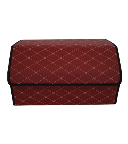 Cutie de Depozitare Auto, Flippy, Organizator Premium Portbagaj, Geanta Multifunctionala din Piele Ecologica, 2 Compartimente Depozitare, Rezistent la Uzura si Pliabil, Bordo, 55 x 30 x 30cm