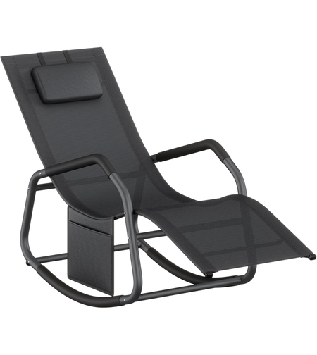 SONGMICS Sezlong balansoar gradina, cu tetiera reglabila si buzunar lateral, cadru otel, maxim 150 kg, 151x56x97 cm, negru