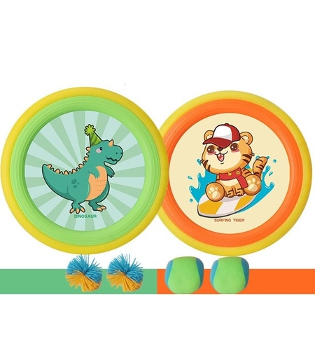 Set Interactiv Frisbee, Fippy, pentru Copii, 2 Palete Elastice, Diametru 30 cm, 4 Mingi, + 3 Ani, Design Animat, Multicolor