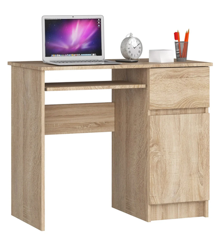 Birou computer PIKSEL, cu sertar, dulap si raft pentru tastatura, dreapta, 90x50x77 cm, stejar sonoma
