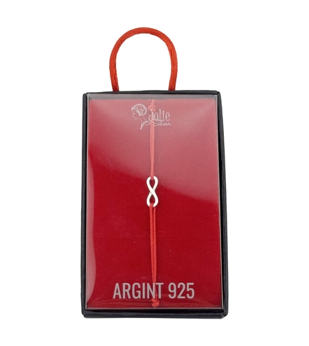 Bratara Argint 925 pentru Dama, Jolie, Model Infinit, Martisor Bratara de 1 Martie, Pandativ Argintiu cu Snur Rosu