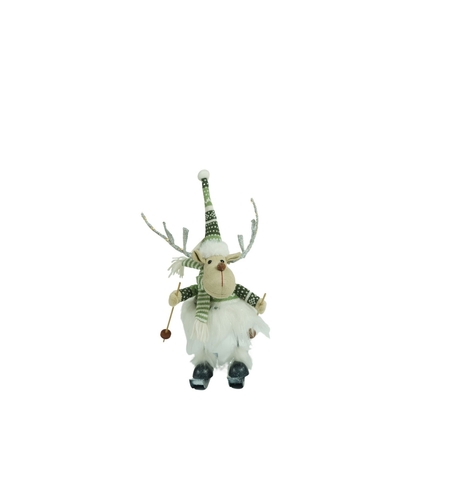 Ornament de Craciun ren pe schiuri model 2, Flippy, alb/verde, textil, 33 cm