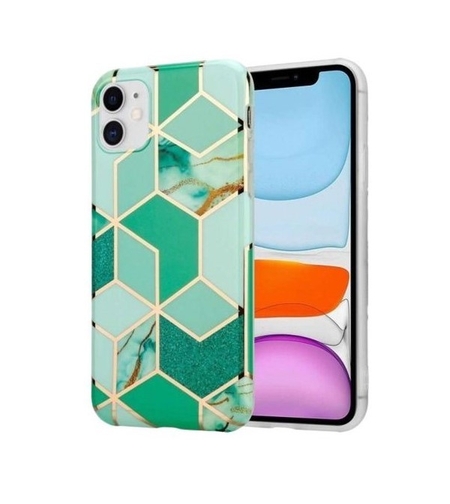 Husa protectie Vafy compatibila cu Huawei P Smart 2021 Soft IMD TPU Marble Geometric Verde