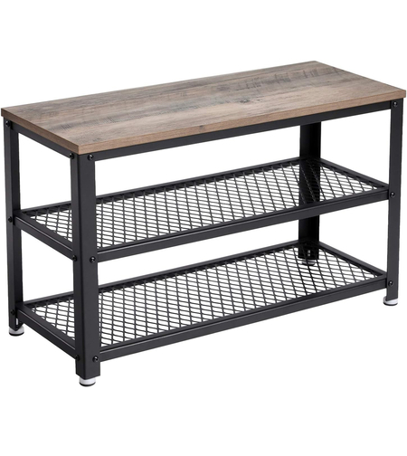 VASAGLE Raft pentru pantofi cu 2 polite, 73x30x45cm, otel, stil industrial, gri stejar si negru