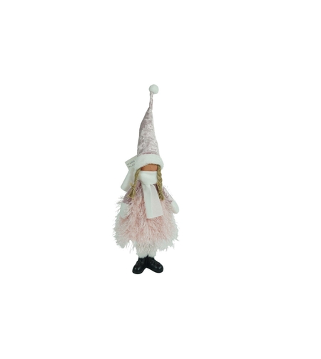 Ornament de Craciun papusa, Flippy, roz/alb, textil, 44 cm