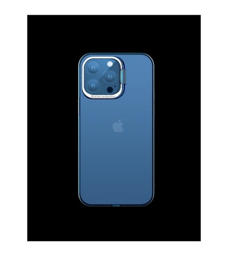 Husa de protectie pentru iPhone 14 Plus, cu suport metalic pentru camera, Bracket Series, Vafy, Protectie Antisoc, PC mat, silicon moale pe margini, Albastru