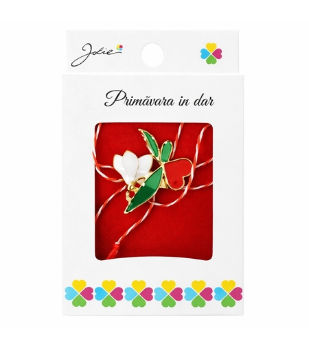 Martisor Brosa Mica in Cutie, Jolie, Dimensiune Brosa 2,5-3 cm, Material Metal, Model Ghiocel, Multicolor