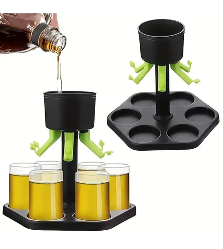 Dozator Hexagonal cu Suport pentru Shoturi, Flippy, 6 Pahare, Set Complet cu Ambalaj si Cutie, Dispenser, Divizor, Joc de Baut, Negru