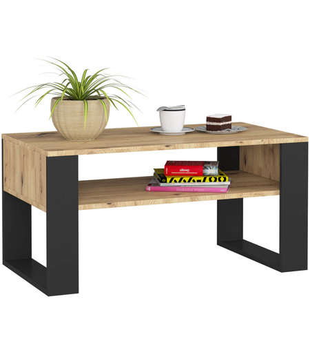 Masuta de cafea Domi cu raft inferior, blat laminat, 92x50x45 cm, stejar artisan si negru