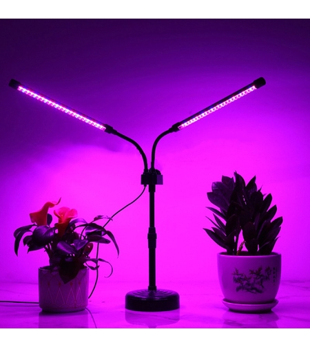 Lampa UV pentru cresterea plantelor, Flippy, Alimentare cu USB, 10W, 2 capete, 48 LED-uri, 9 nivele lumina, Timer, Inaltime Ajustabila pana la 65 cm Lumina Mov