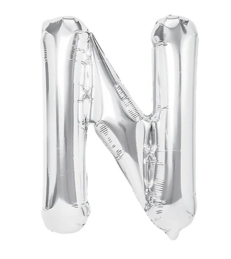 Balon Folie Metalizata Litera N, Flippy, 40 cm, Umflati cu Heliu sau Aer, Ambalaj Individual, Pai inclus, Argintiu