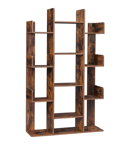 VASAGLE Biblioteca stil arbore, cu 13 rafturi de depozitare, colturi rotunjite, 86x25x140cm, maro rustic
