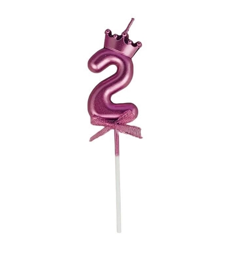 Lumanare Cifra 2, Flippy, Model Coroana cu Fundita, Pentru Tort, 6 x 2.5 cm Mov