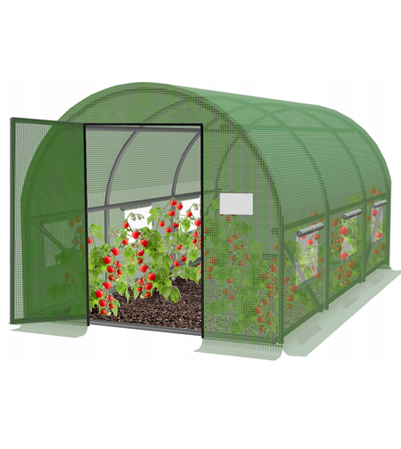 Sera de gradina, tip tunel cu cadru metalic, 300x200cm, verde, 6mp, usa cu cadru