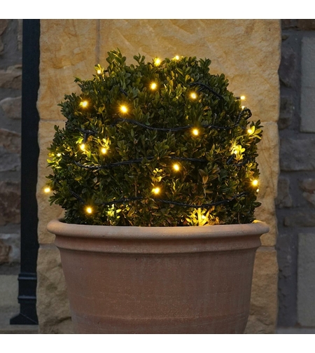 Instalatie de Craciun Liniara Yoto, 22 m, din care 1 m Prelungitor 220V, 300 LED, 8 jocuri de lumini, Controler, Utilizare Interior/Exterior, Fir Negru, Alb Cald