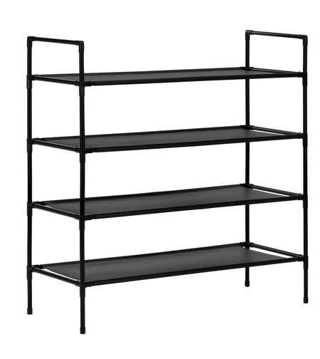 Raft pantofi cu 4 polite, structura metalica si rafturi textile, 72x28x75 cm, negru
