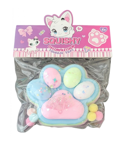 Jucarie Antistres Squishy, Flippy, cu Revenire Lenta, Model Labuta de Pisica, 200g, 12.5 x 10.5 cm Squeeze Pinch Family, Ambalaj Transparent, Model 4