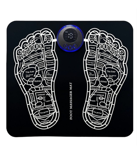 Covoras de Masaj pentru Picioare, EMS, 4 Niveluri de Intensitate, Incarcare USB, Ecran LED, Telecomanda Inclusa, Negru
