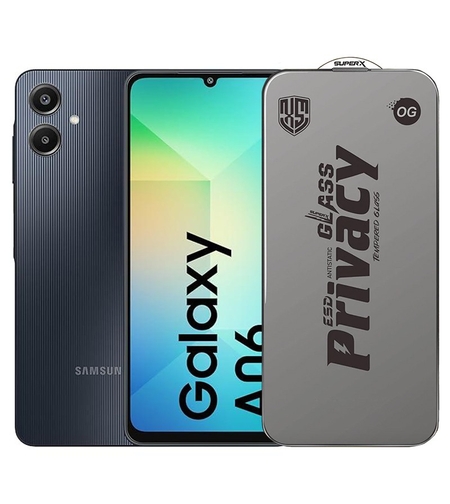 Folie de Protectie pentru Samsung Galaxy A06, Vafy, Sticla Securizata ESD Antistatica, Super-X Privacy OG, Margini Negre, 0.30 mm, Transparent Inchis