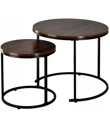 Set 2 mese pentru cafea, cadru otel, blat MDF, 60x60x50 cm si 40x40x40 cm, maro