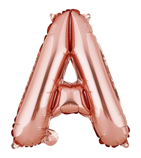 Balon Folie Metalizata Litera A, Flippy, 40 cm, Umflati cu Heliu sau Aer, Ambalaj Individual, Pai inclus, Rose Gold