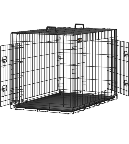 FEANDREA Cusca pentru animale, 2 usi, pliabila din metal, tava detasabila, XL, 107x70x78cm, negru