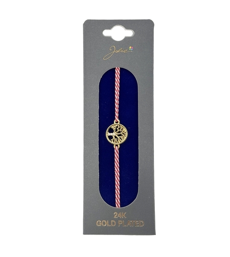 Bratara Placata cu Aur 24k, Jolie, Model Copac, Martisor Bratara, cu Snur Rosu, Auriu