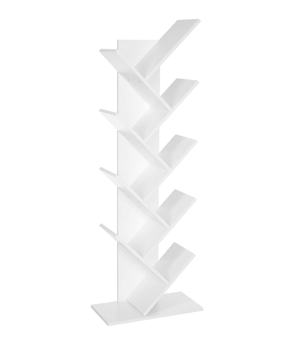 VASAGLE Biblioteca de podea cu 8 etaje, cu rafturi din lemn in forma V, 25x141x50cm, alb