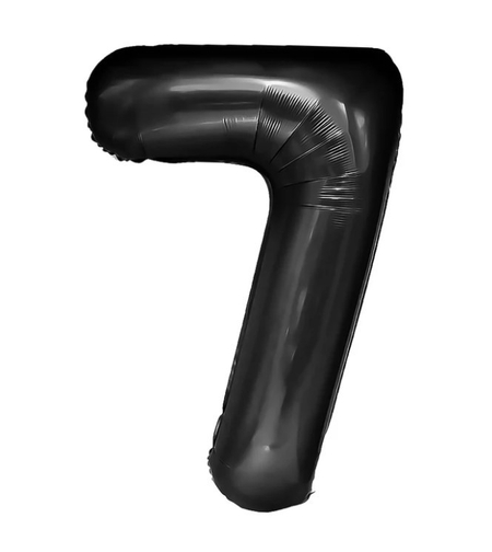Balon din Folie Metalizata Flippy, Figurina Cifra, Tema Aniversare 40 cm, Ambalaj Individual, Pai inclus, Umflare cu Aer sau Heliu, Negru, Cifra 7