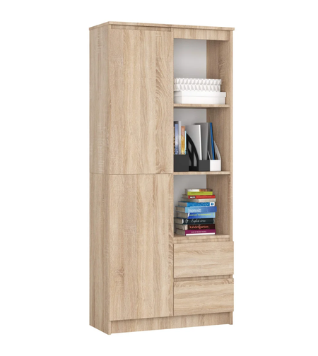 Dulap cu usa, 2 sertare si 7 rafturi, PAL laminat 16 mm, 80x35x180 cm, sonoma