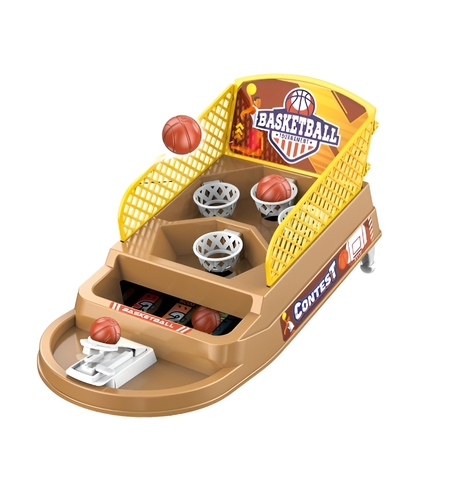 Joc de Masa Mini Baschet Interactiv pentru Copii, Flippy, 4 Cosuri, 3 Mingi Incluse, 23.5x11.5x14 cm, Maro