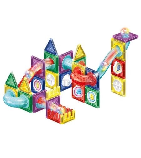 Set de constructie din piese magnetice educative pentru copii 66 de piese, multicolor