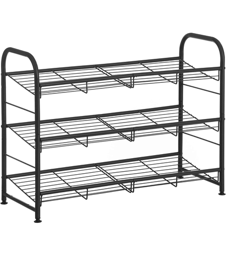 SONGMICS Raft de depozitare pantofi, din metal, pe 3 niveluri, cu rafturi unghiulare reglabile, 28x69x50cm, negru