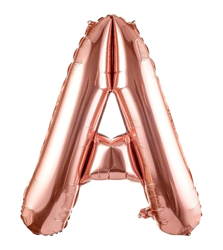 Balon Folie Metalizata Litera A, Flippy, 80 cm, Umflati cu Heliu sau Aer, Ambalaj Individual, Pai inclus, Rose Gold