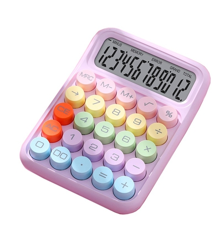 Calculator Electronic pentru Copii, Vafy, Calculator Dragut pentru Scoala Primara, Ecran mare 12 digits si Tastatura Mecania, 16 x 11 x 2 cm, Roz