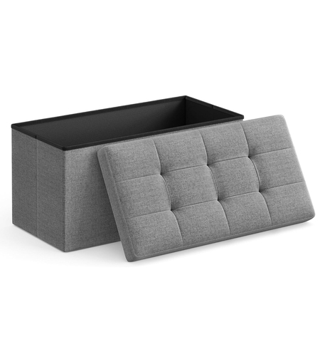 SONGMICS Taburet pliabil cu sezut moale, spatiu de depozitare 80litri, maxim 300kg, 76x38x38cm, gri