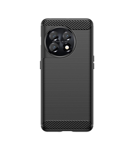 Husa Protectie pentru OnePlus 11, Vafy, din Silicon TPU Moale, Textura Periat, Anti Cadere, cu Element Carbon, Negru