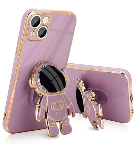 Husa de Protectie TPU 2in1, Vafy, pentru Apple iPhone 15 Plus, Astronaut cu Suport, Antisoc, Rezistenta la Impact, Protectie Camera, Mov