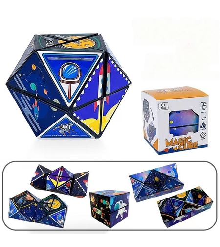 Jucarie Interactiva, Flippy, 3D Cub Rubik, Diferite Forme, Anti-stress, Tema Spatiu Cosmic, Multicolor
