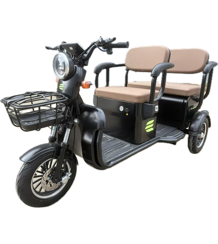 Triciclu Electric V6, Saige, Fara Permis, cu Doua Locuri, Motor 1800W, Baterie 72V24Ah, Autonomie 60km, 220x88x105 cm, Viteza Maxima 25km/h, Negru