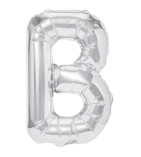 Balon Folie Metalizata Litera B, Flippy, 80 cm, Umflati cu Heliu sau Aer, Ambalaj Individual, Pai inclus, Argintiu