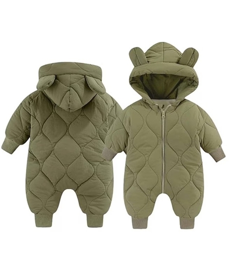 Combinezon de Iarna, Flippy, pentru Bebelusi, din Bumbac, cu Urechi, Mansete Elastice, Unisex, 73 cm, Verde