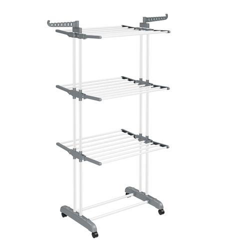 SONGMICS Uscator de rufe pliabil 4 niveluri, cu aripi laterale si roti, otel inoxidabil, 126x64x172 cm, alb