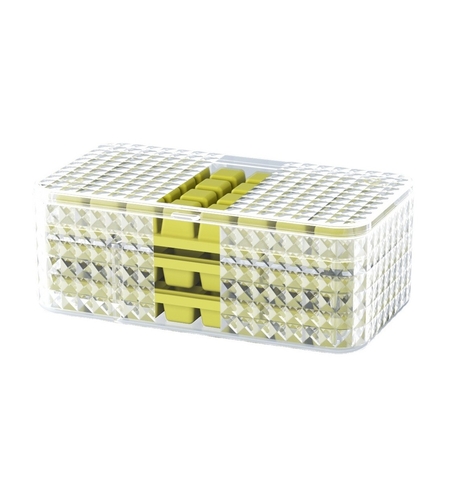 Set 3 forme pentru gheata si o caserola pentru depozitare Flippy, 96 de cuburi, verde